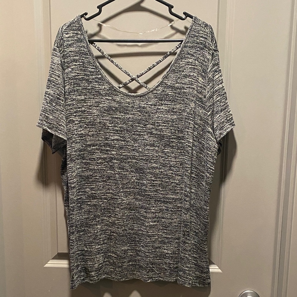 Ava Viv 2X Black Crisscross Neck Top Plus Size Tee